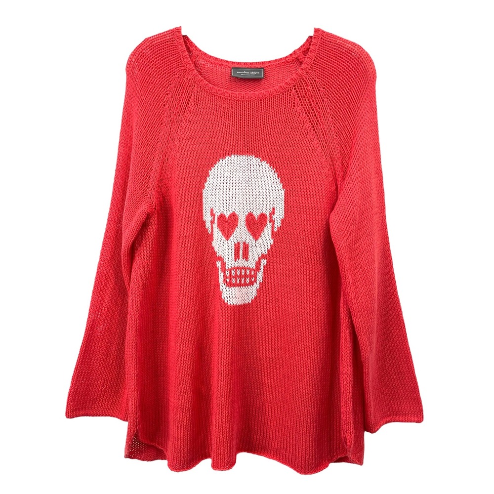 Wooden Ships skull heart eyes sweater top Size S/M red‎ cotton blend